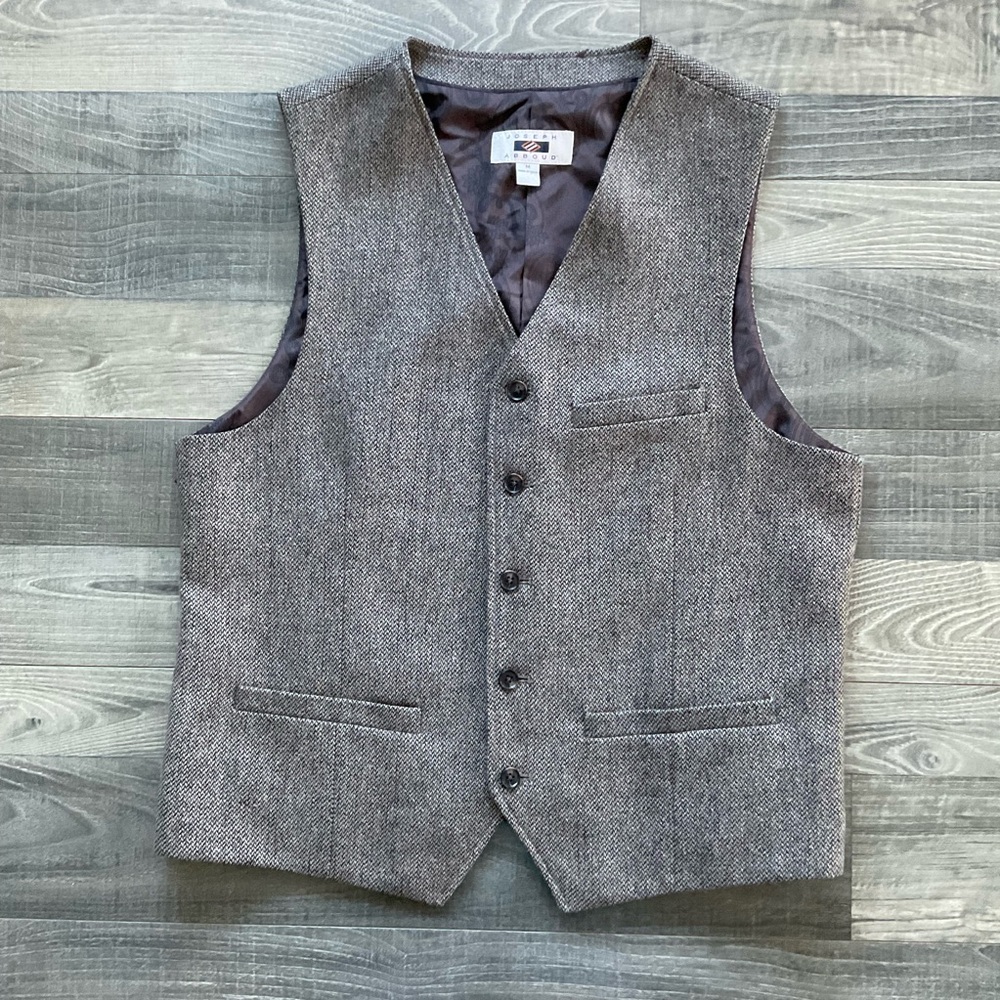 Joseph Abboud Herringbone Tweed Waistcoat Suit Vest Mens MEDIUM Brown Wool Blend